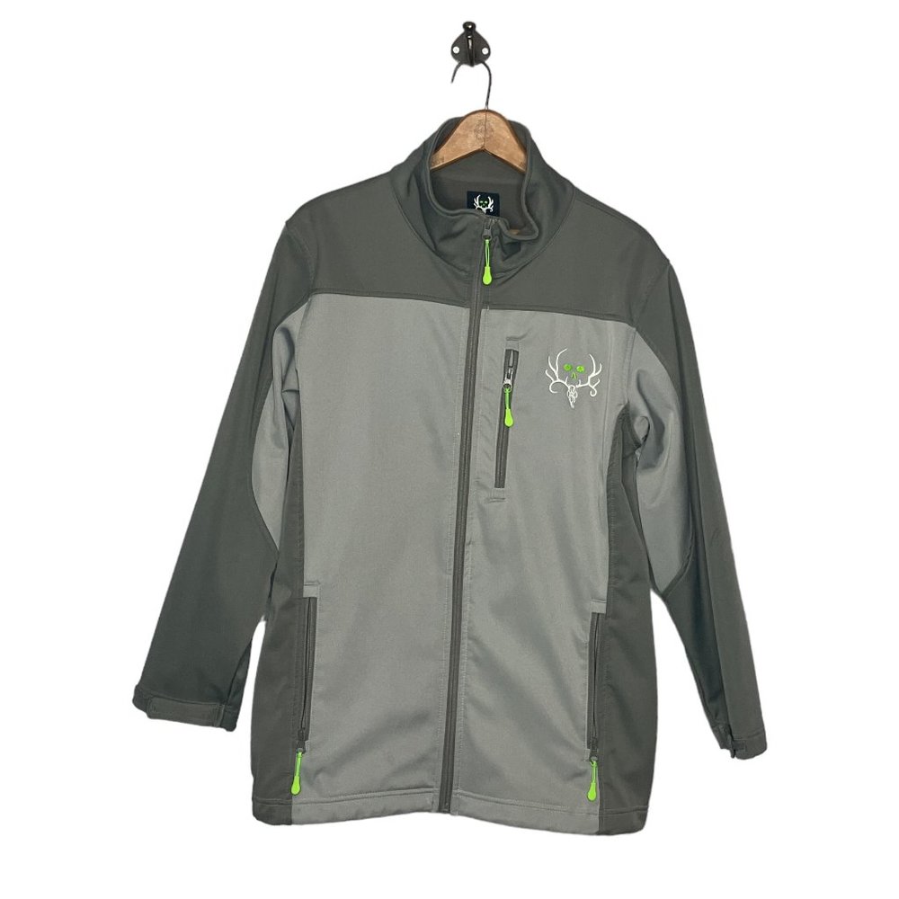 Bone Collector Men's Medium M Gray Softshell Soft Fleece Lined Full Zip Jacket - Picture 2 of 5